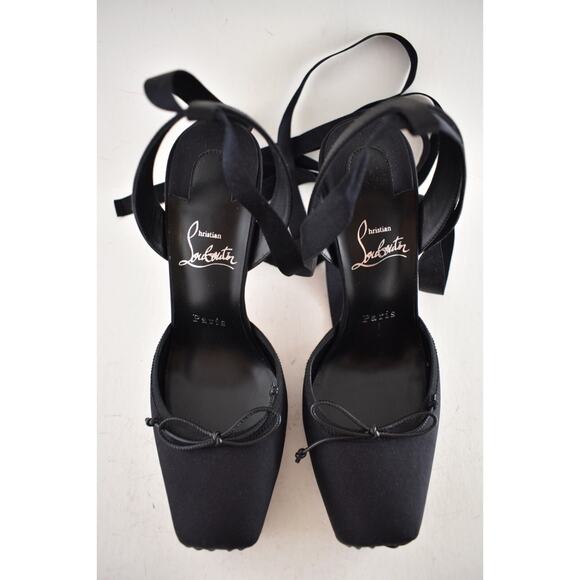 Christian Louboutin Cassia Lace Up 100 Black Tie Ballet Sandal Heel Pump 36 - Picture 10 of 15
